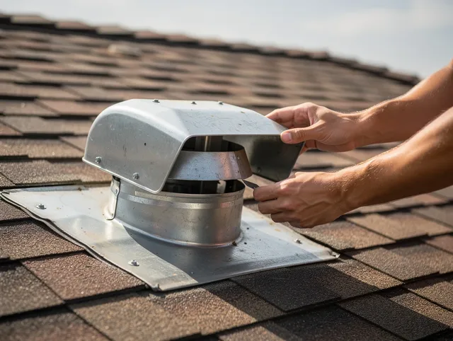 Wilmington Island Dryer Vent Cleaning certified technician safely cleaning a roof-mounted dryer vent in Wilmington Island