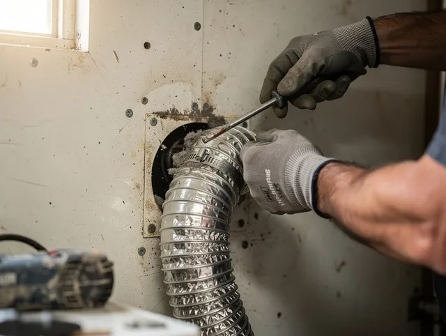 Wilmington Island Dryer Vent Cleaning technician performing precise dryer vent hose installation in Wilmington Island
